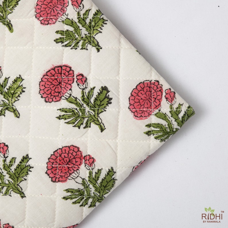 Fabricrush Table Mat, Punch Pink and Fern Green Mat, Quilted Mats, Block Print, Floral Fabric, Housewarming Gift, Christmas Gift, Table Decor, Gift for her, gifts