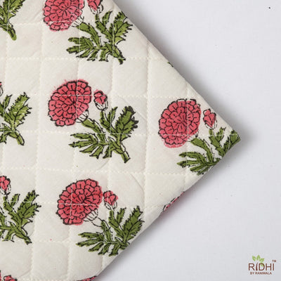 Table Mat, Punch Pink and Fern Green Mat, Quilted Mats, Block Print, Floral Fabric, Housewarming Gift, Christmas Gift, Table Decor
