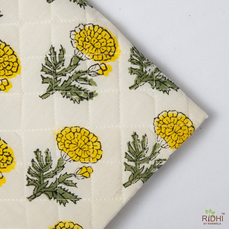 Fabricrush Mats, Bumblebee Yellow, Marigold Flower, Block Print, Floral Print, Quilted Cotton Mats, Housewarming Gift, Table Decoration, Gift for her, gifts, Valentine's day, Spring, Easter