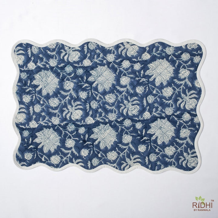 Fabricrush Mats, Blue and White Table Mat, India Block Print, Floral Print, Cotton Fabric, Quilted Mat, Housewarming Gift, Table Decoration, Gift for her, gifts