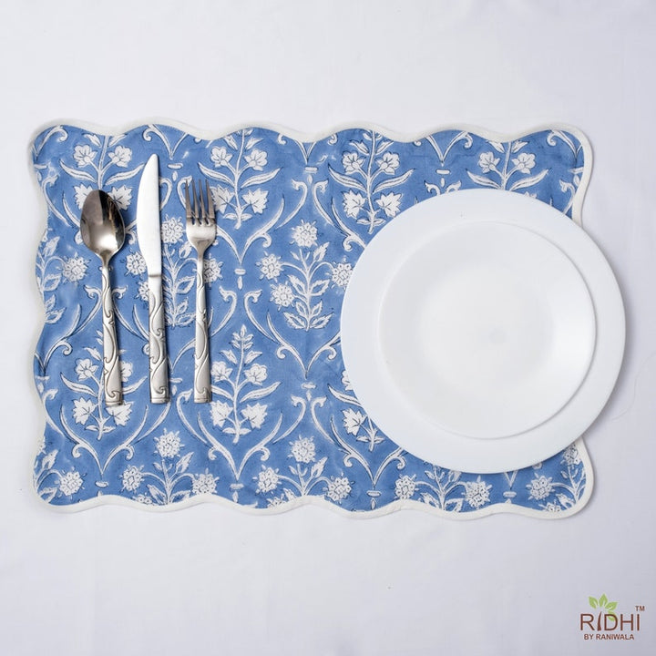 Fabricrush Table Mats, Cornflower Blue Mats, India Block Print, Flower Print, Cotton Cloth, Cotton Fabric, Kitchen Runner and Mats, Gift for her, gifts