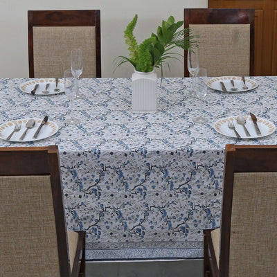 Fabricrush Blue Tablecloth, Indian Hand Block Trellis Printed Tablecloth, 100% cotton Floral Print Tablecloth,Spring Tablecloth Custom Size Table Cover