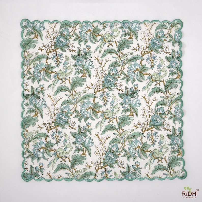 Fabricrush Russian and Sage Green, Peanut Brown Indian Hand Block Floral Printed Cotton Cloth Napkins, Wedding Home Events, 18x18"-Cocktail 20x20"-Dinner, Gift for her, gifts, Valentine's day, Spring, Easter