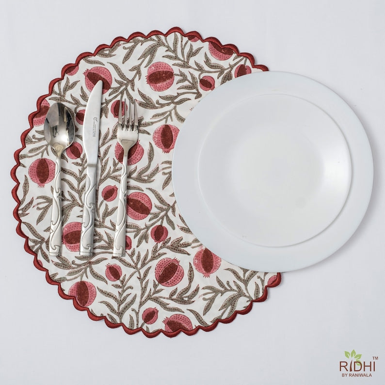 Sangria Red, Cerise Pink Pomegranate Print Placemat