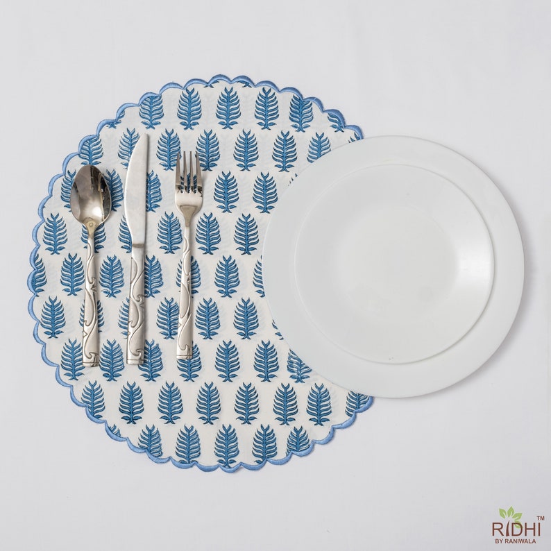 Cerulean Blue Leaf Print Placemat