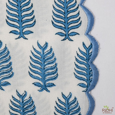 Fabricrush Mats, Cerulean Blue Print Table Mat, Embroidered Reversible Mat, Block Print, Cotton Mat, Leaf Print, Cotton Fabric, Kitchen Runner and Mats