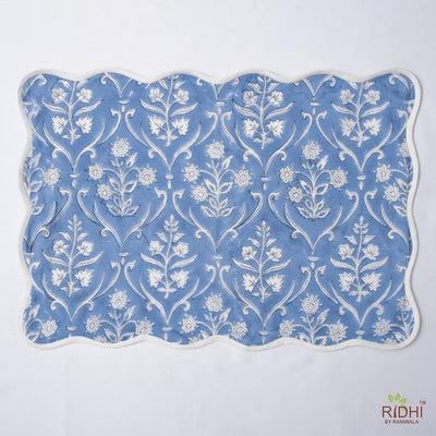 Table Mats, Cornflower Blue Mats, India Block Print, Flower Print, Cotton Cloth, Cotton Fabric, Kitchen Runner and Mats