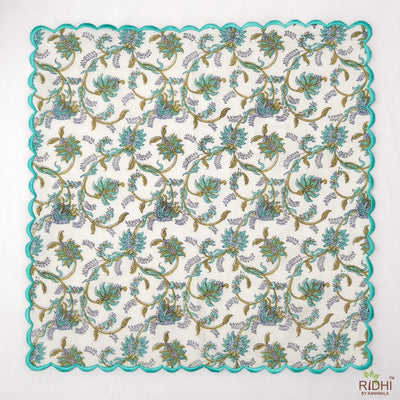 Teal, Pigeon Blue, Olive Green Indian Printed 100% Pure Cotton Cloth Napkins, Wedding Home Party Restaurant 9x9"- Cocktail 20x20"- Dinner
