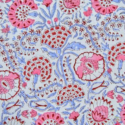Fabricrush Pigeon Blue and Flamingo Pink Round Tablecloth, Blue Table Cover, Party Tablecloth, Table Linen, Dining Table Decor, India Block Print
