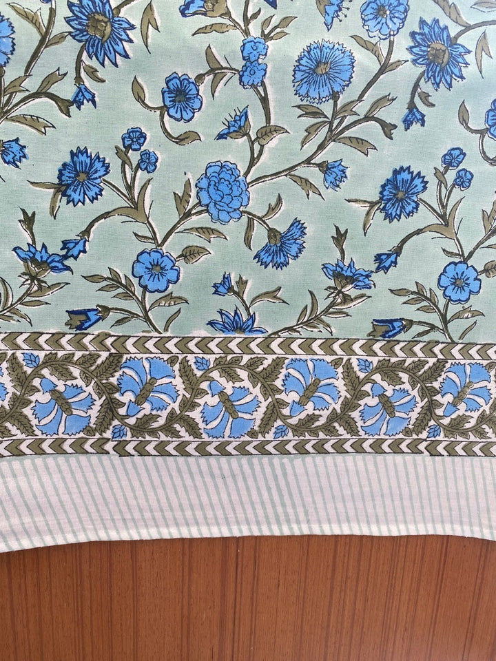 Laurel and Army Green Indian Floral Hand Block Printed Cotton Tablecloth