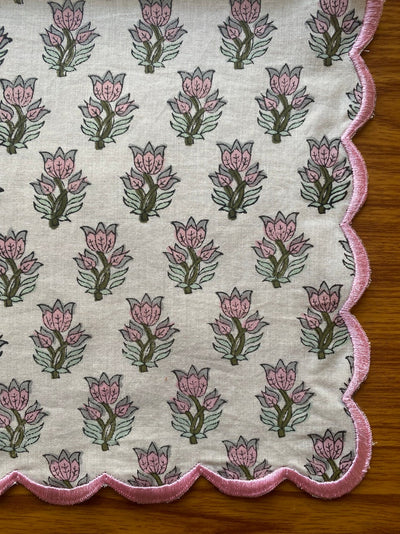 Gray, Amaranth Pink, Army Green Indian Floral Hand Block Printed Pure Cotton Cloth Napkins, 9x9"- Cocktail Napkins, 20x20"- Dinner Napkins