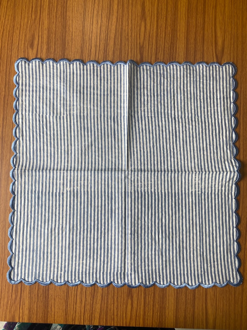 Fabricrush Blue Stripes Indian Hand Block Printed Cotton Cloth Napkins, Wedding Home House Event Farmhouse, 18X18"-Cocktail 20X20"-Dinner, Gift for her, gifts, Halloween, Christmas, Thanksgiving