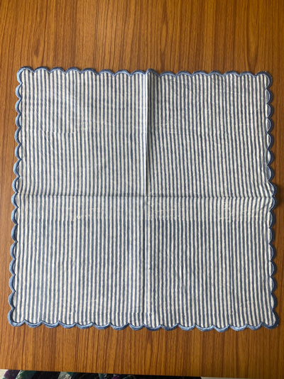 Blue or Punch Pink Stripes Indian Hand Block Printed Cotton Cloth Napkins, Wedding Home House Event Farmhouse, 9X9"-Cocktail 20X20"-Dinner