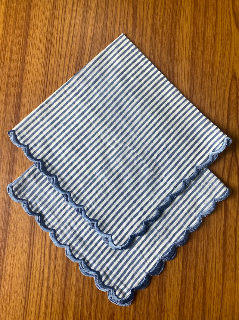 Fabricrush Blue Striped Cotton Cloth Napkins, Set of 6