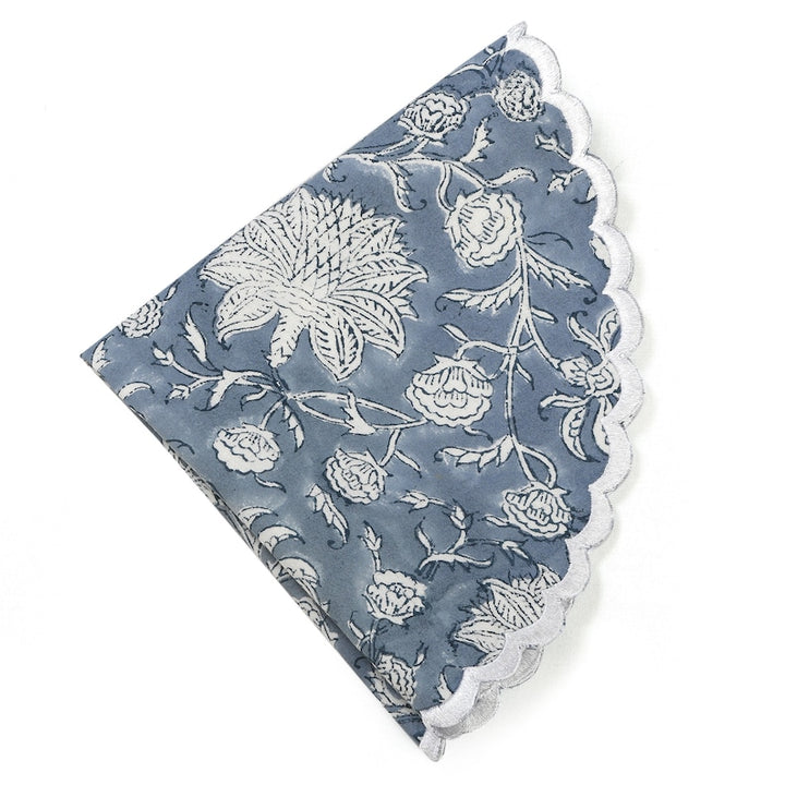 Fabricrush Airforce Blue and White Indian Floral Hand Block Printed 100% Cotton Cloth Reusable Placemats, Gift for her