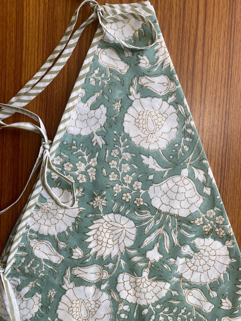 Fabricrush Turquoise and Old Moss Green Indian Floral Hand Block Printed Cotton Cloth Christmas Tree Skirt, Farmhouse Outdoor Home House Farmhouse, Gift for her, gifts