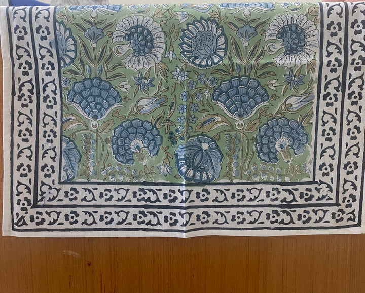 Fabricrush Asparagus Green, Airforce Blue Indian Hand Block Floral Printed Cotton Cloth Table Runner Wedding Events Home Decor Party Console Side Table, Gift for her