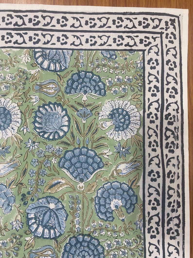 Fabricrush Asparagus Green, Airforce Blue Indian Hand Block Floral Printed Cotton Cloth Table Runner Wedding Events Home Decor Party Console Side Table, Gift for her