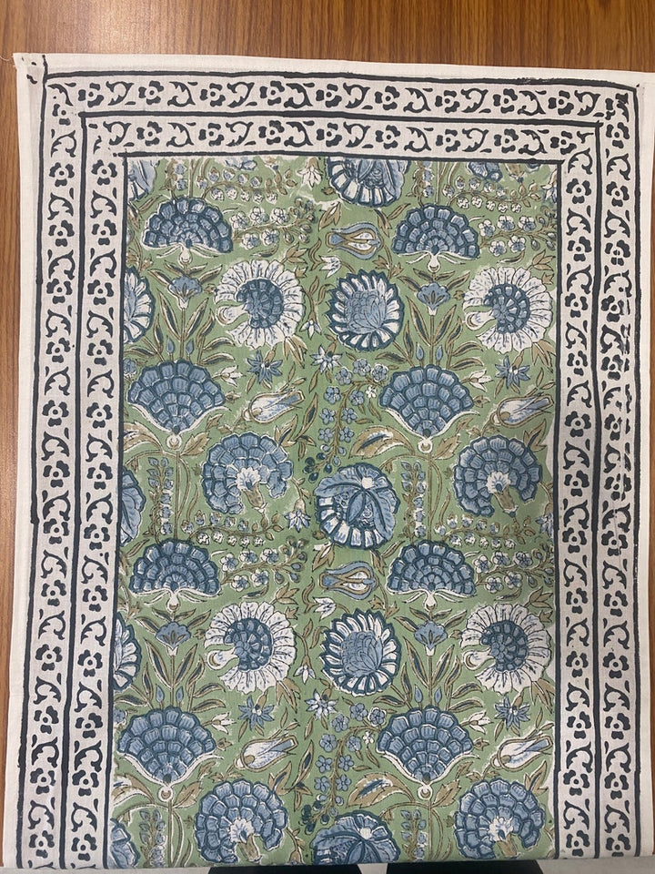 Fabricrush Asparagus Green, Airforce Blue Indian Hand Block Floral Printed Cotton Cloth Table Runner Wedding Events Home Decor Party Console Side Table, Gift for her