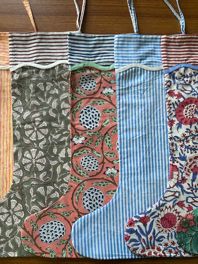 Fabricrush Mix Bag of Indian Floral Hand Block Printed Cotton Cloth Christmas Stocking, Christmas Decor, Handmade Decor, BOHO, Gifts
