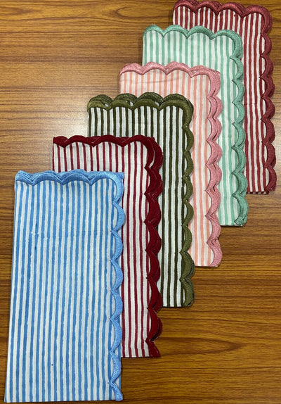 Mix and Match Stripes Indian Hand Block Printed Cotton Cloth Napkins, Wedding Home Events Restaurant Farmhouse, 9x9"-Cocktail 20x20"- Dinner