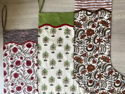 Fabricrush Mix Bag of Indian Floral Hand Block Printed Cotton Cloth Christmas Stocking, Christmas Decor, Handmade Decor,BOHO, Gifts