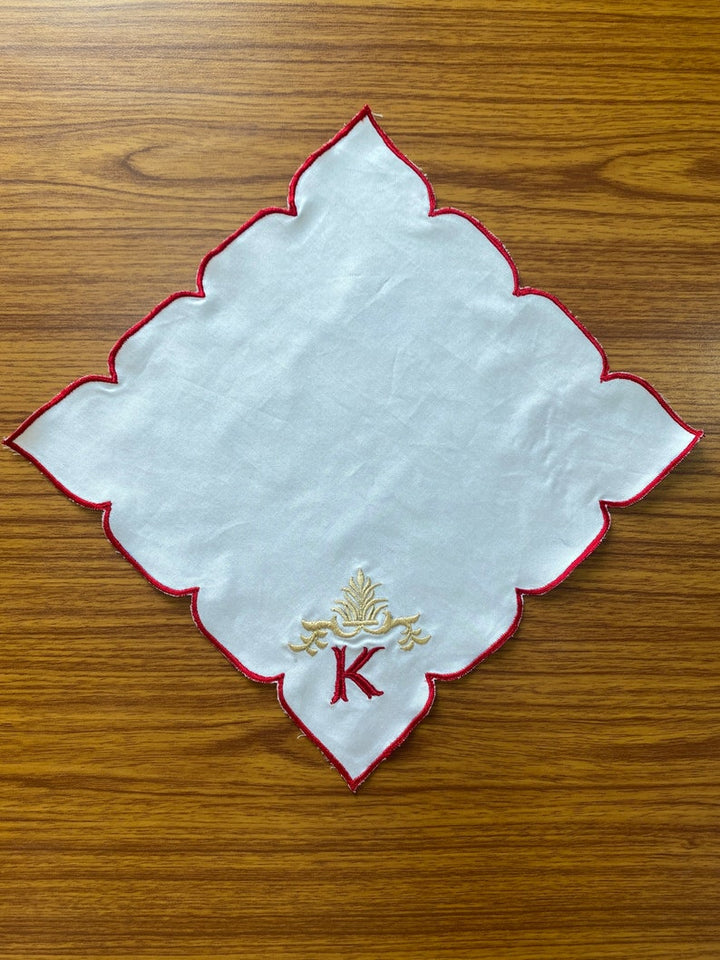 Fabricrush White Linen Napkins with Embroidered Motifs, Christmas Gift Decor, Farmhouse Decor, Gifts, 18x18"- Dinner Napkins