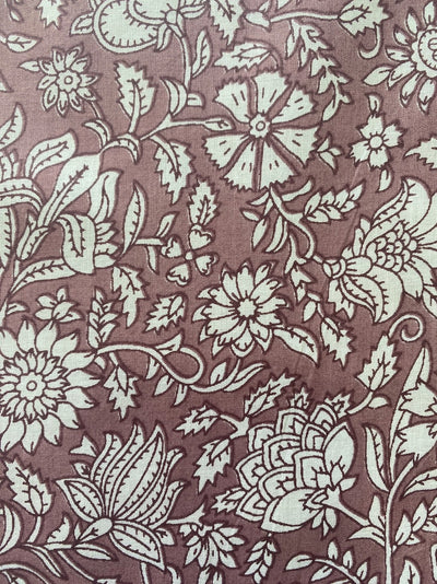 Fabricrush Mauve Taupe Old Mauve Floral Indian Hand Printed Pure Cotton Cloth, Fabric by the yard, Women's Clothing Curtains Duvet Cover Pillowcase Bag