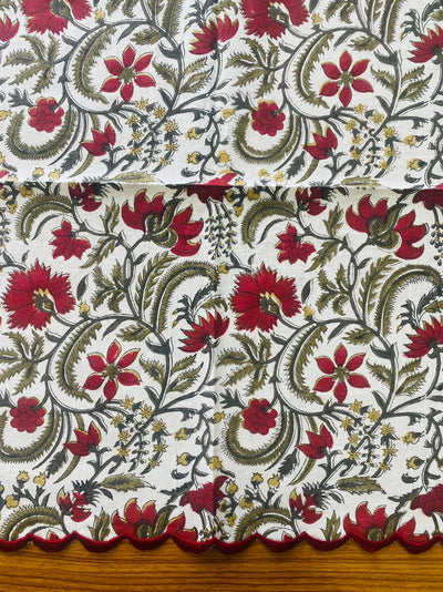 Fabricrush Prune Red, Army Green Indian Floral Hand Block Printed Pure Cotton Cloth Napkins, Wedding Home Party Outdoor, 18x18"-Cocktail 20x20"- Dinner