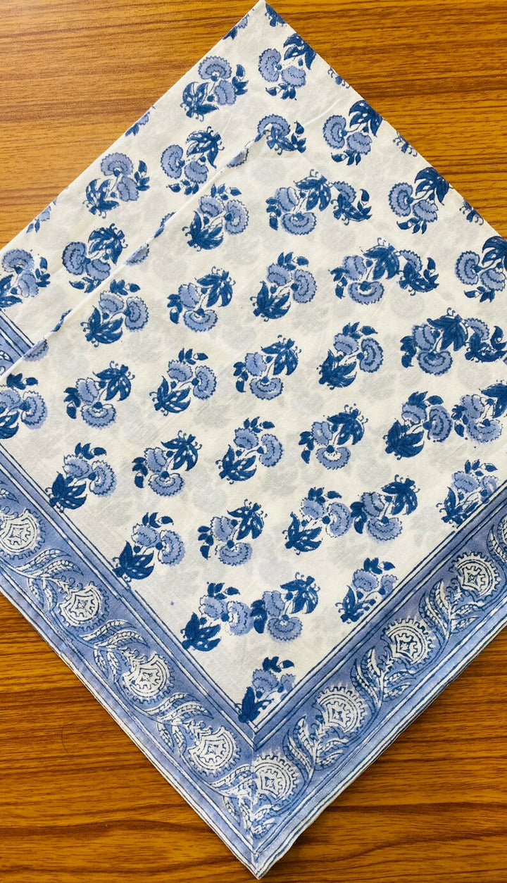 Fabricrush Blue Indian Floral Hand Block Printed Cotton Cloth Border Napkins, Wedding Decor Farmhouse Restaurant Events Party, Gift for her, gifts