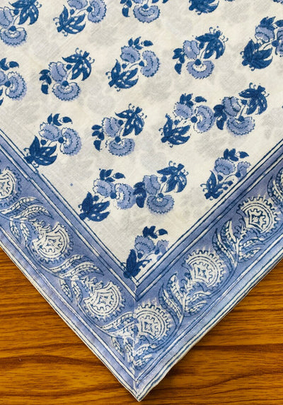 Fabricrush Blue Indian Floral Hand Block Printed Cotton Cloth Border Napkins, Wedding Decor Farmhouse Restaurant Events Party Gifts