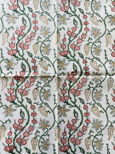 Fabricrush Coral Pink, Hunter Green Floral Design Indian Hand Block Printed Cotton Napkins Wedding Events Home Decor Gift 18x18"- Cocktail 20x20"- Dinner
