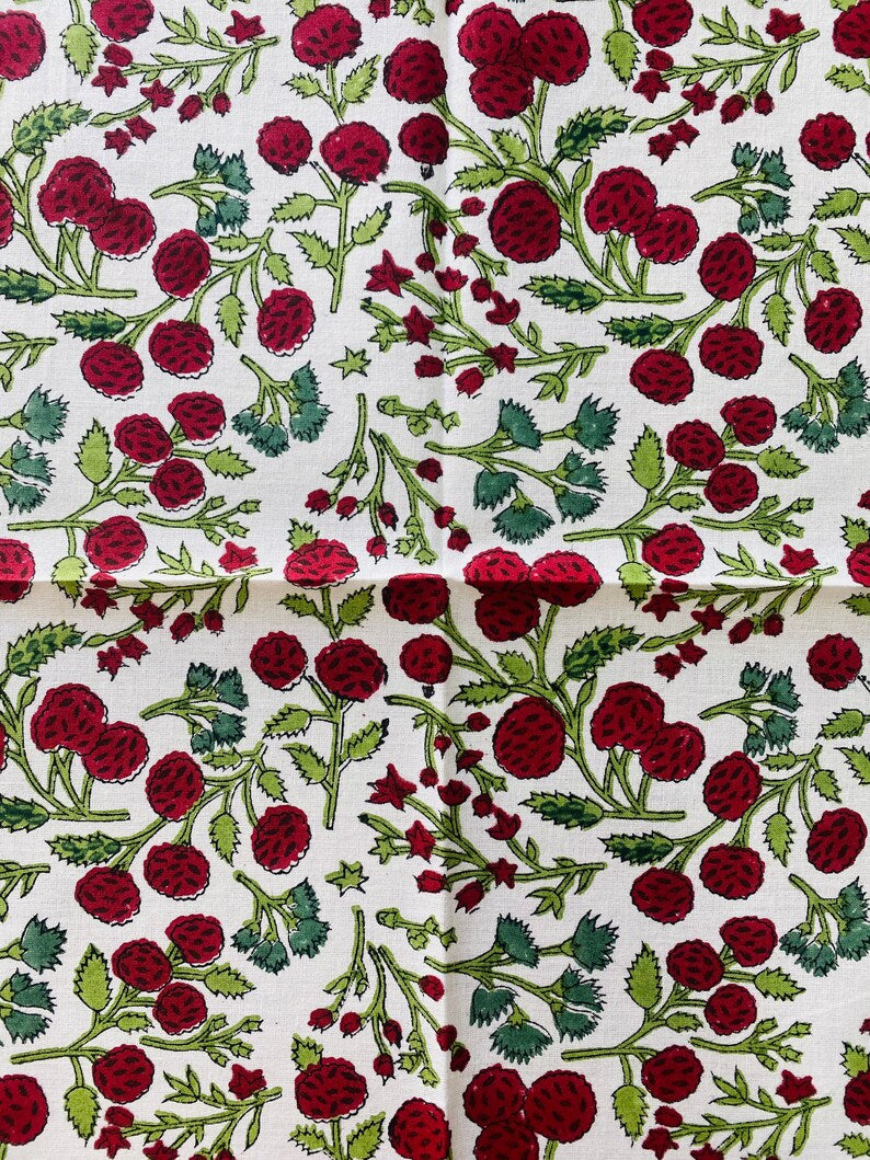 Fabricrush Garnet Red, Emerald Green Indian Floral Hand Block Printed Cotton Cloth Border Napkins Size 20x20" Wedding Events Home Housewarming Restaurant, Gift for her, gifts