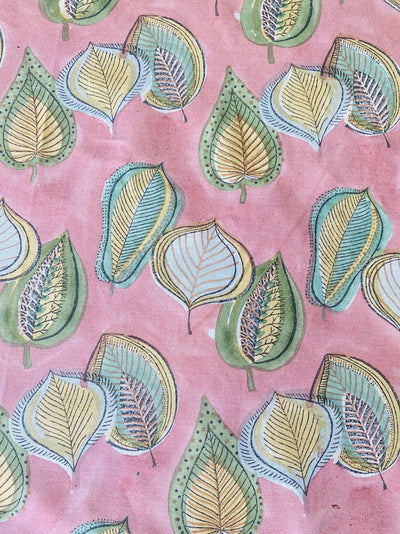 Fabricrush Salmon Pink Indian Hand Block Leaves Printed Cotton Tablecloth, Table Cover, Housewarming Home Wedding Events Party Picnic Restaurant Gifts