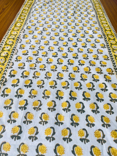 Vintage Yellow Drip Flower Indian Floral Printed 100% Pure Cotton Cloth Table Runners, Wedding Events Home Decor Party Console Side Table