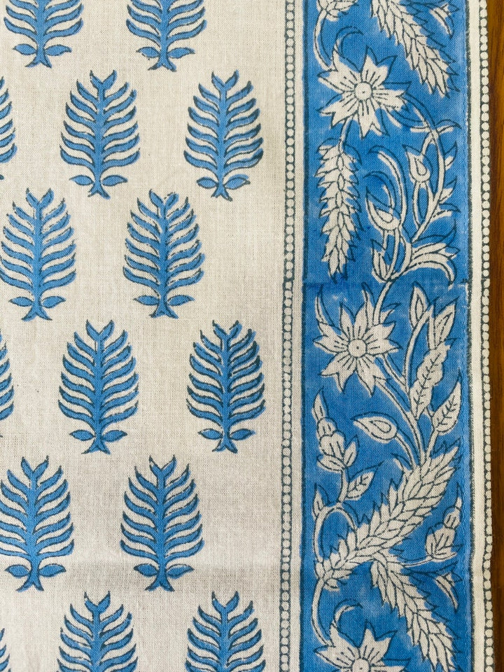 Fabricrush Cerulean Blue and Off White Indian Leaves Printed 100% Pure Cotton Cloth Table Runners Wedding Events, Home Decor, Party Console Birthday, Gift for her