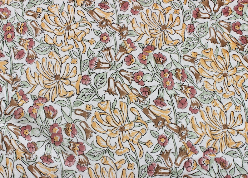 Fabricrush Canary yellow, mint green and brown Indian Hand Block Floral Printed Cotton Round Tablecloth, Outdoor Wedding Home Party Patio Event Garden