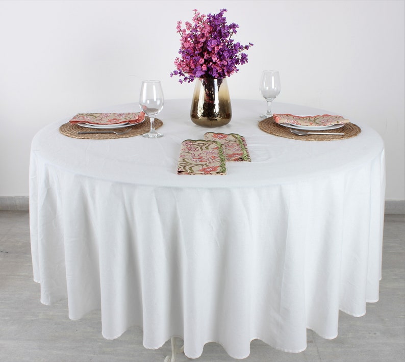 Fabricrush White Round Tablecloth, Indian 100% Pure Cotton Cloth Table cover, White Napkins, Party Wedding Farmhouse Home