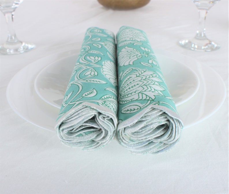 Fabricrush Seafoam Green Cloth Napkins 100% Pure Cotton Farmhouse Wedding Dinner Embroidery Napkins 18x18"- Cocktail 20x20"- Dinner