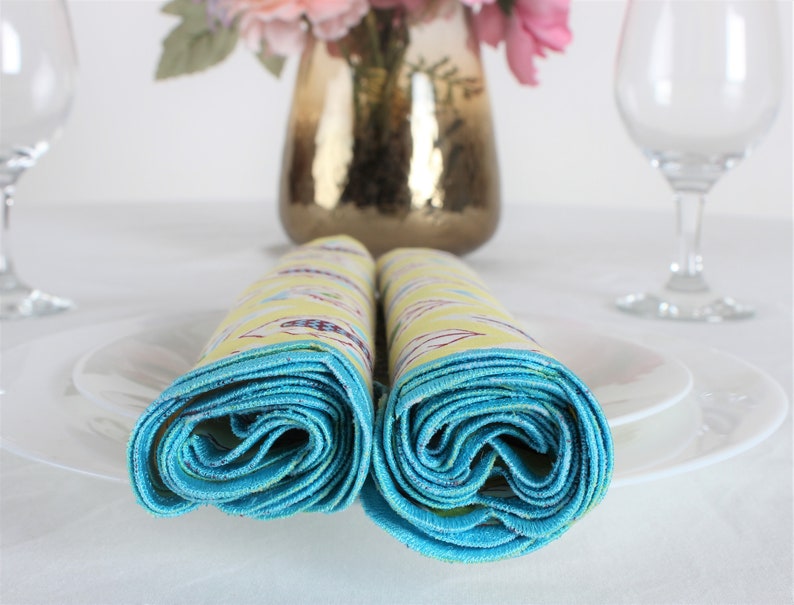 Green, Yellow, Pink Cotton Cloth Napkins, Farmhouse Wedding Dinner Embroidery Napkins for Halloween Thanksgiving, Holiday Daily Wedding Gift