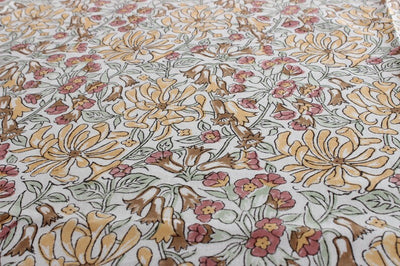 Fabricrush Canary yellow mint green and chestnut brown Indian Hand Block Print Tablecloth, Table Cover, Linen Set, Farmhouse Decor, Wedding Tablecloth
