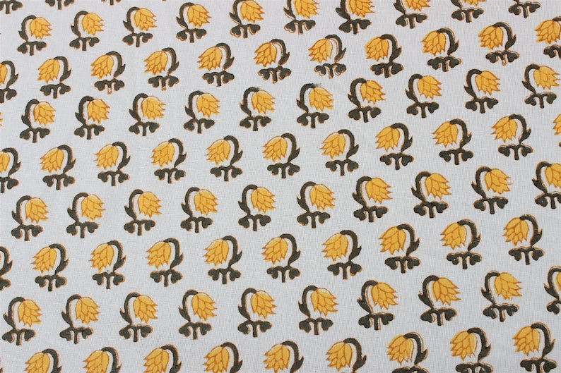 Vintage Yellow Drip Flower Indian Floral Hand-Block Printed Cotton Round Tablecloth