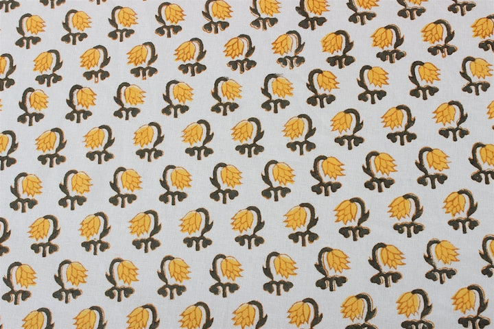 Vintage Yellow Drip Flower Indian Floral Hand-Block Printed Cotton Round Tablecloth