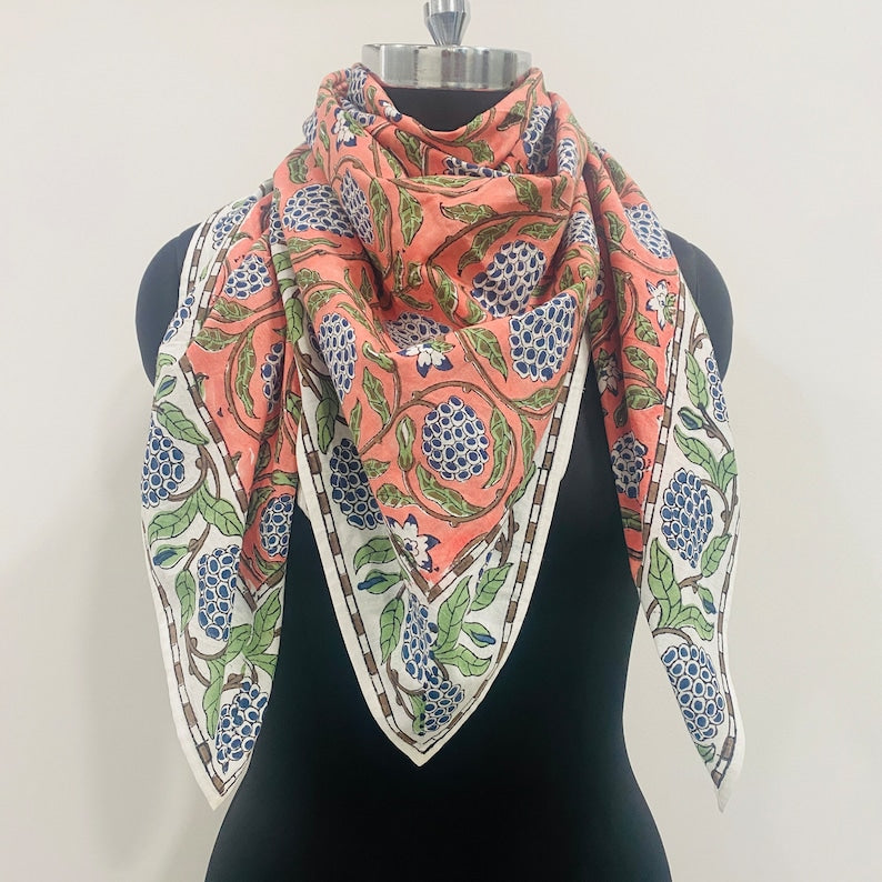 Fabricrush Mix and Match Bo-Ho Indian Floral Hand Block Printed Soft Cotton Cloth square Scarf, Face Cover, Head Cover, Summer Wear, Gifts