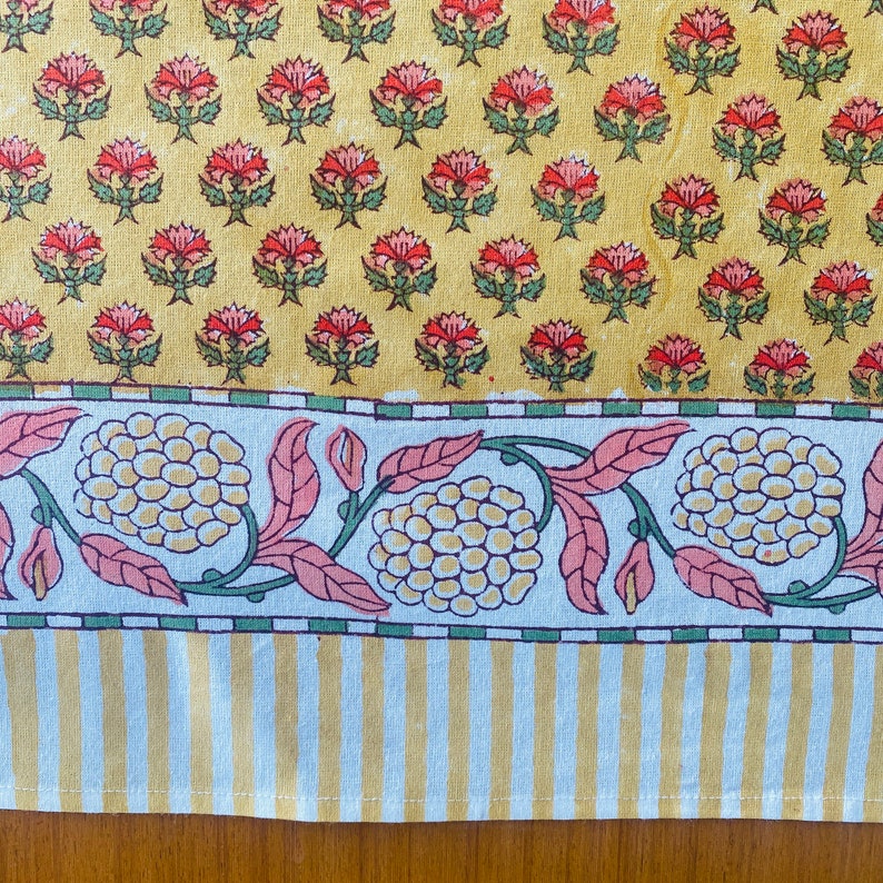 Fibricrush Yellow Indian Hand Block Printed Cotton Cloth Tablecloth, Table Covers, Fall Decor Table Linen, Wedding Farmhouse Home Party Picnic