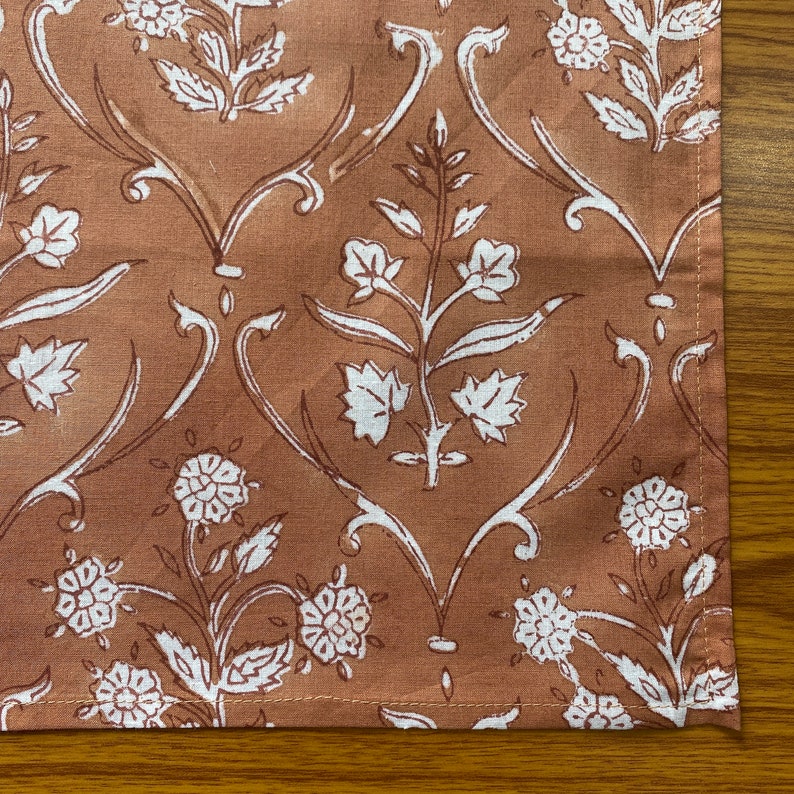 Fabricrush Tawny Brown and White Indian Hand Block Floral Printed Pure Cotton Cloth Napkins, Face Cover, 18x18"-Cocktail Napkins, 20x20"- Dinner Napkins