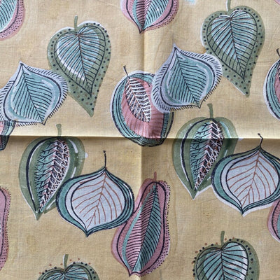 Latte Yellow, Pink and Green Indian Floral Hand Block Printed Cotton Cloth Napkins Wedding Event Home Party Gift 18x18"-Cocktail 20x20"-Dinner