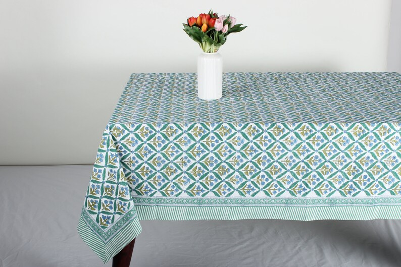 Fabricrush India Cotton Table Cloth Floral Christmas Green tablecloth outdoor picnic tablecloth dining tablecloth, Custom Table Cloth, Gift for her, gifts, Christmas decor, Christmas