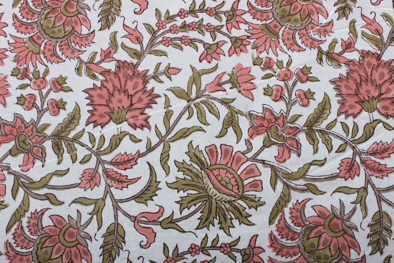 Fabricrush Tablecloth, New York Pink and green Indian Hand Block Printed Cotton Floral Table Cover, Thanksgiving Holiday Wedding Home Party Restaurant