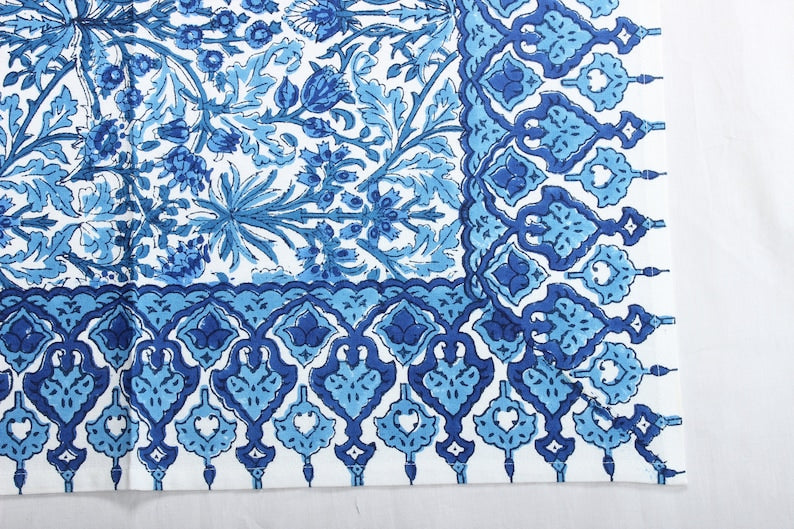Fabricrush Border Napkins, Dark Royal Blue Indian Floral Hand Block Printed Cotton Cloth Napkins, Size 20x20", Set of 4,8,12,24,48, Wedding Home Party